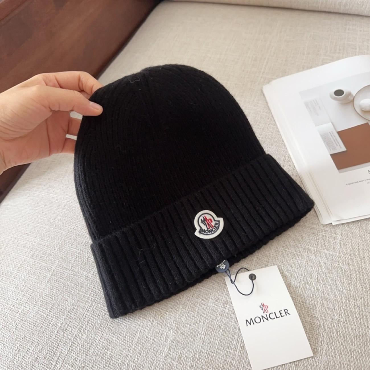 Moncler Logo Patch Beanie Black (3) - newkick.app